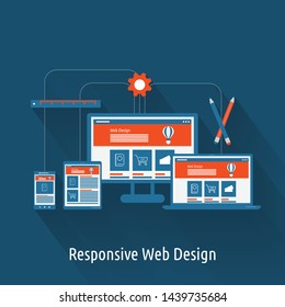 Flat responsive web design concept website development devices