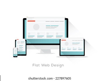 Flat responsive web design vector concept with long shadows