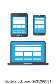 Flat responsive web development vector illustration device icons stock illustration