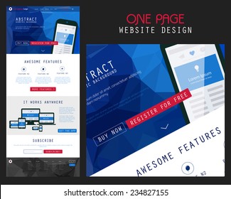 Flat responsive website landing page theme with polygonal header background