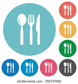 Flat restaurant icon set on round color background.