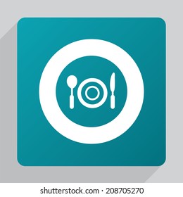 flat restaurant icon, white on green background 