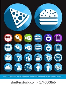 Flat Restaurant Icons with Shadows on Circular Buttons 1. 
