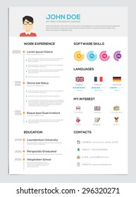 Flat Resume CV With Infographics. Vector