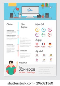 Flat Resume CV Set With Infographics.  Vector