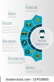 Flat resume infographics design. CV set. Clean vector.