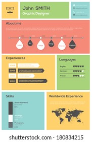 Flat Resume. With Infographics and Timeline. Vector Illustration