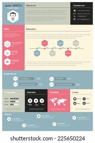 Flat Resume with Infographics and Timeline. Vector Illustration