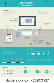 Flat Resume with Infographics. Vector Illustration