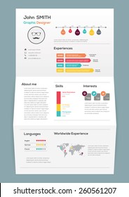 Flat Resume on Brochure with Infographics and Timeline. Vector Illustration