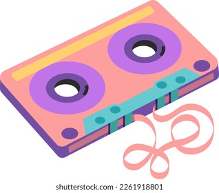 Flat retro design. 90's tape recorder cassette in flat style on transparent background