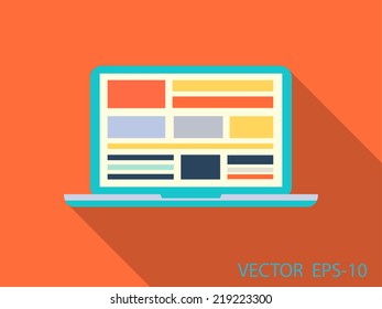 flat retro design laptop icon with long shadow
