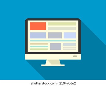 flat retro design monitor icon with long shadow