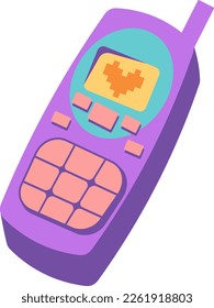 Flat retro design. Retro phone, old 90's cell phone in flat style on transparent background