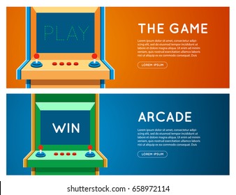 Flat retro game machine banner set. 