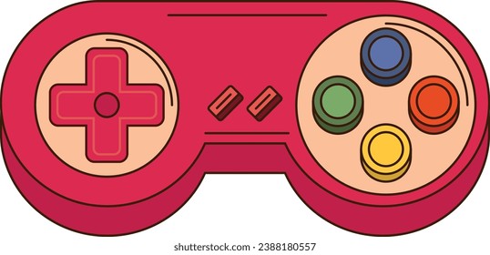 Flat retro gamepad. Stylish flat joystick for vintage consoles. Vector gaming controller.