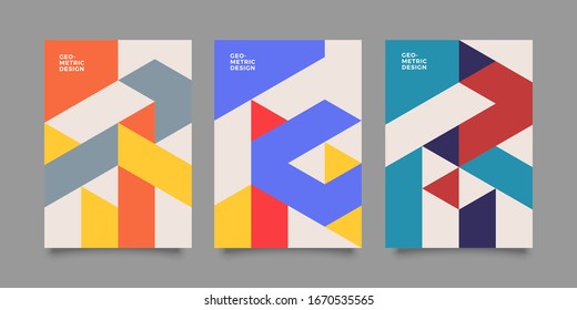 Flat retro geometric covers design. Colorful modernism. Simple shapes composition. Futuristic patterns. Eps10 layered vector.