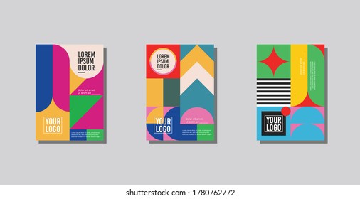 Diseño de cubiertas geométricas planas retro. Moderismo colorido. Composición de formas simple. Patrones futuristas. Vector de capas.