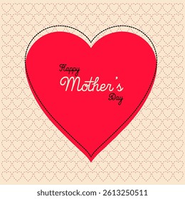 Flat Retro Heart Design for Mother's Day Greeting Card, Banner, Sticker or Posters, Red Heart Stroke on Seamless Background 