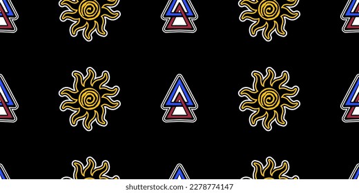 Flat Retro Style Vector Illustrations. Timeless and Trippy Beautiful Mystery Person Seamless Pattern with a Third Eye. Psychedelic Fashion Seamless Pattern.