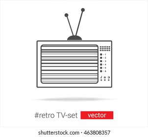 Flat retro TV-set with antenna vector icon