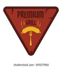 Flat retro vintage sausage grill label isolated on white background. Vector illustration