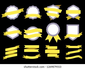 Flat ribbon banner badge. Genuine frames and ribbons. Logo design or simple ribbon golden sale banners. Quality label vector isolated icons set