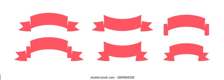 Flat ribbon banner set, red ribbons colection empty banners modern style award illustration