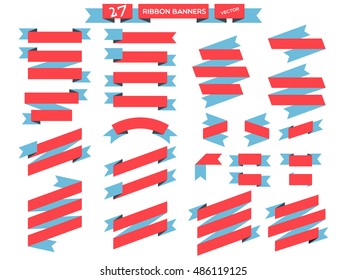flat ribbon banners red and blue,design template