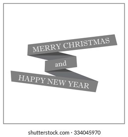 Flat ribbon with Christmas congratulation on white background. Vector illustration and design element.