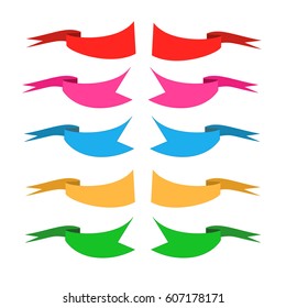 Flat ribbon color set. Emblem modern symbol of award. Blank sticker labeling. Elegant form of the logo for sale. Colorful template for badge, tag, wrapping, etc. Design element. Vector illustration