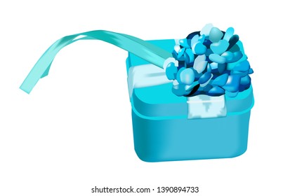 Flat ribbon with colorful present vecton white background. Vector holiday illustration. New year vector design. Christmas icon. Isolated flat cartoon illustration. Vector design element.