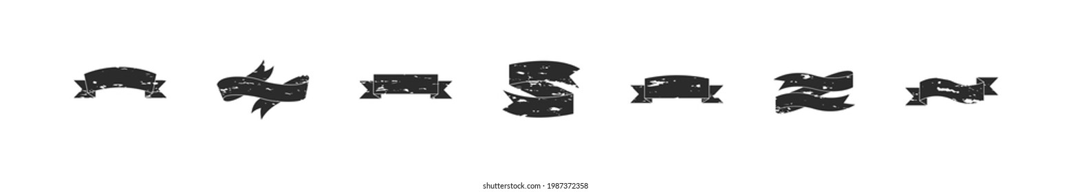 Flat ribbon grunge banner set, black ribbons collection empty banners modern style award illustration.