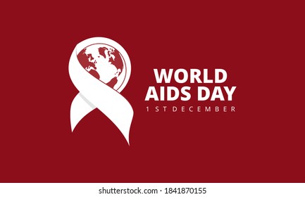 FLAT RIBBON RED COLOR AROUND EARTH GLOBE CONCEPT - WORLD AIDS DAY ILLUSTRATION