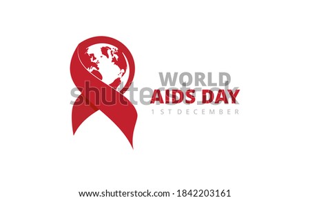 FLAT RIBBON WHITE COLOR AROUND EARTH GLOBE CONCEPT - WORLD AIDS DAY ILLUSTRATION