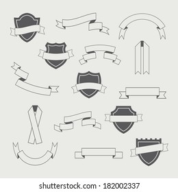 Flat Ribbons and Badges Set.