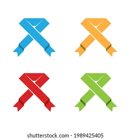 Flat ribbons banners flat isolated on white background, illustration set 