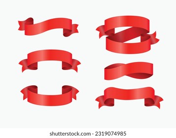 Flat ribbons banners isolated on white background. Set of red ribbons. Vector illustration