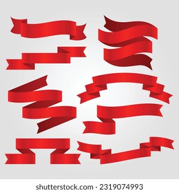 Flat ribbons banners isolated on white background. Set of red ribbons. Vector illustration