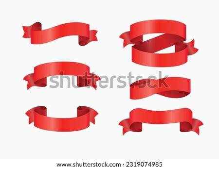 Flat ribbons banners isolated on white background. Set of red ribbons. Vector illustration