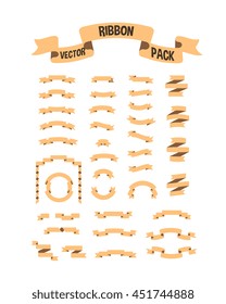 flat ribbons big set, isolated on white backgound, vector illustration.