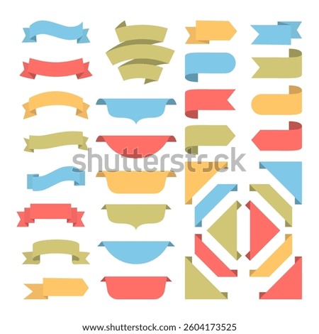 Flat Ribbons and Bookmarks Collection. Decorative Labels Set. 