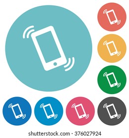 Flat ringing phone icon set on round color background.