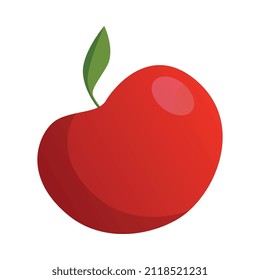 manzana roja plana con hoja verde sobre ilustración vectorial de fondo blanco