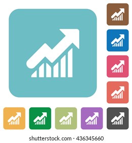 Flat rising graph icons on rounded square color backgrounds.