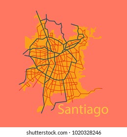 Flat Road and administrative map of agglomeration Santiago, Chile