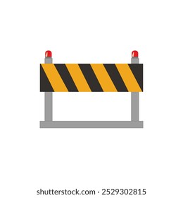 Flat road barrier icon with road repair signs and traffic blockage. This illustration is ideal for graphic projects related to road closures and safety signs