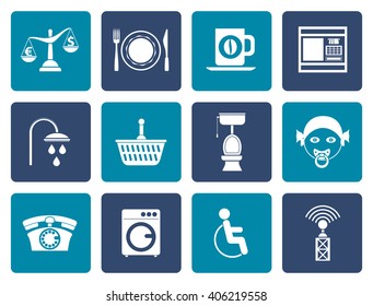 Flat Roadside, hotel and motel services icons  - vector icon set