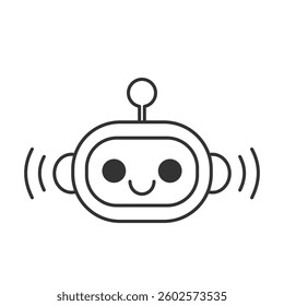 Flat robot avatar outline vector – modern chatbot icon with smiling AI face for smart assistant and technology design