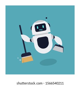 Flat Robot Cleaning Illustration Mascot Vector